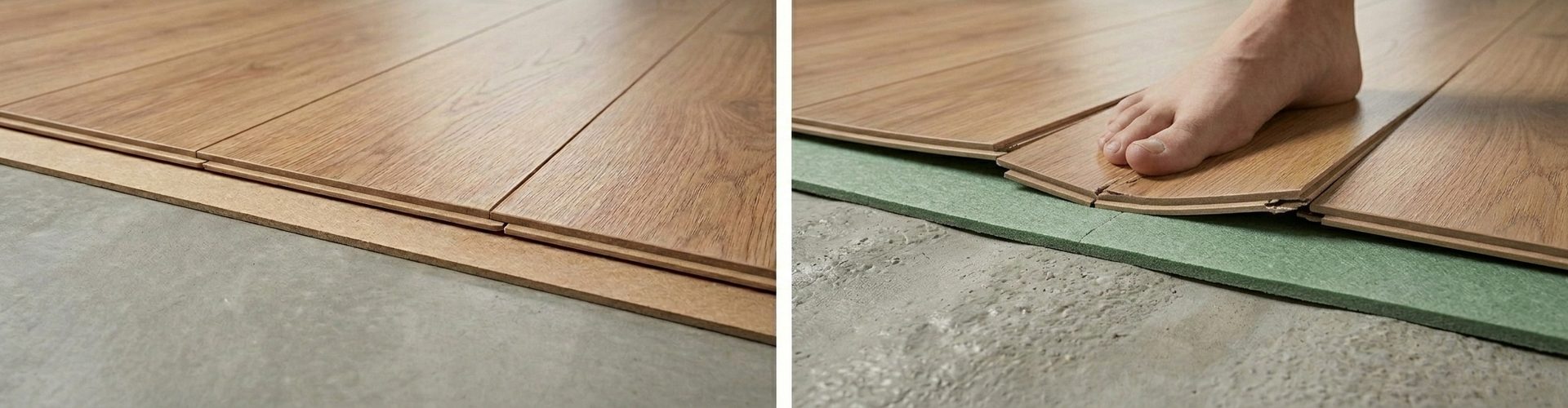 Сравнение правильной и ошибочной укладки ламината на подложку разной толщины