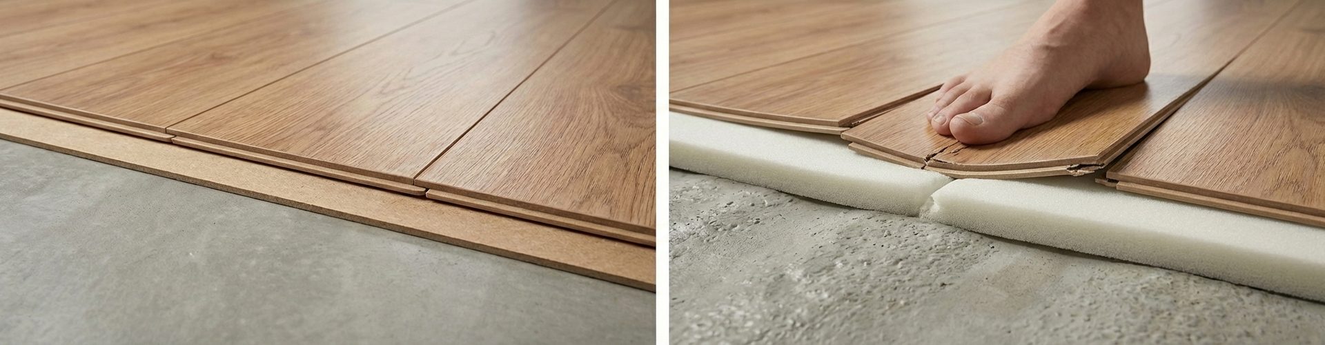 Сравнение правильной и ошибочной укладки ламината на подложку разной толщины