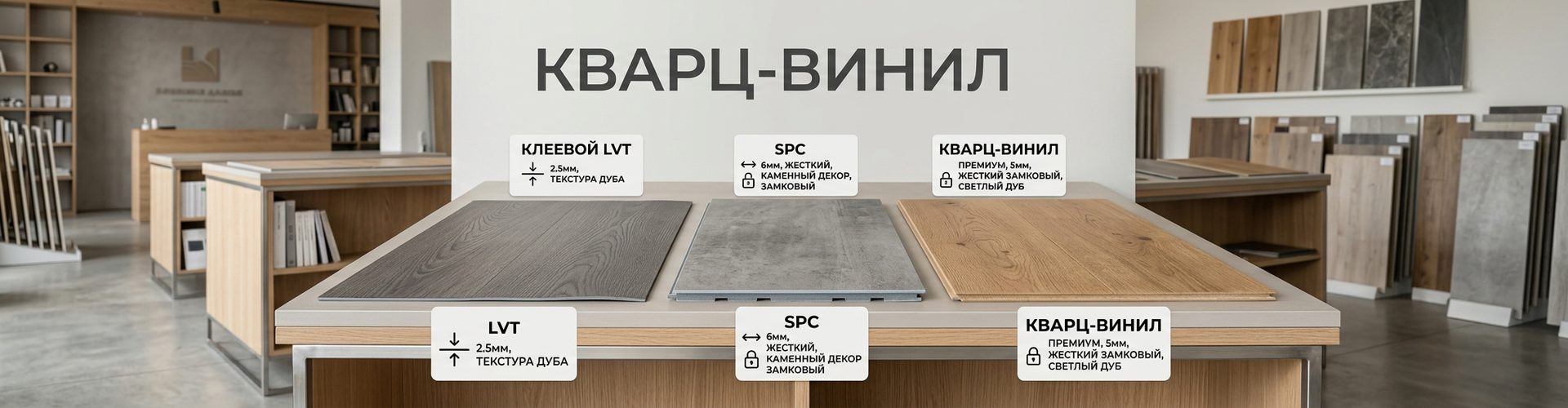 Сравнение терминов LVT, SPC и кварц-винил на примере образцов винилового пола