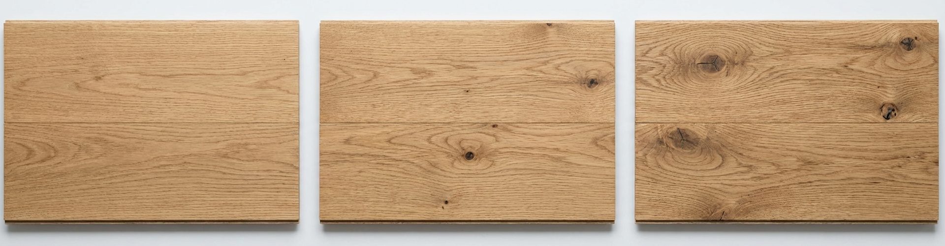 Сравнение селекций инженерной доски Select, Natur и Rustic по рисунку и количеству сучков.